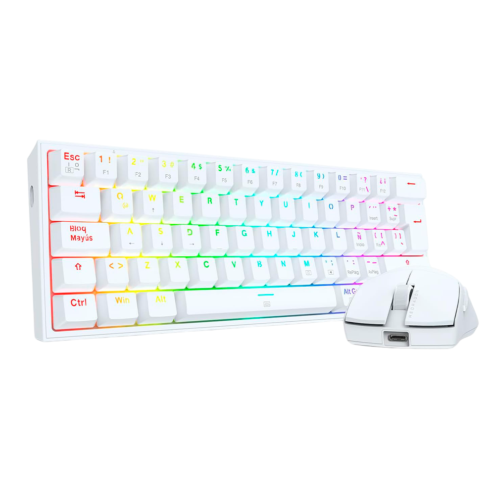 Combo REDRAGON S143 WHITE (Teclado FIZZ + Mouse K1NG) | Single Mode (USB)