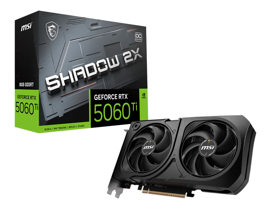 Tarjeta Gráfica MSI RTX 5060 TI SHADOW 2X OC 8GB | GDDR7, 2 FANS