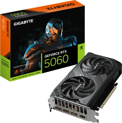Tarjeta Gráfica GIGABYTE RTX 5060 WINDFORCE OC 8GB | GDDR7, 2 FANS, 199mm