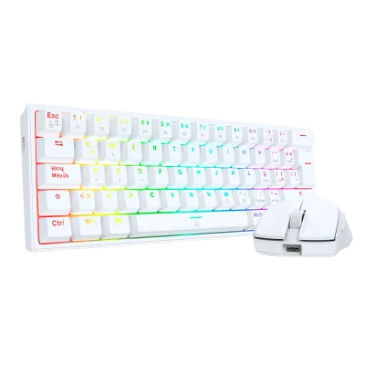 Combo REDRAGON S143 WHITE (Teclado FIZZ + Mouse K1NG) | Single Mode (USB)