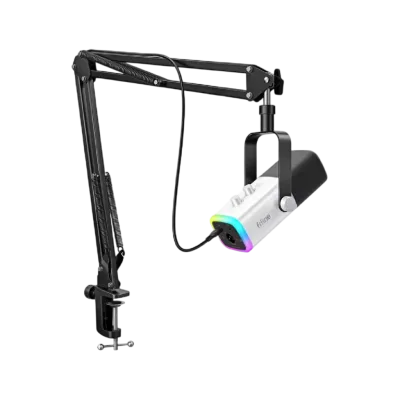 Micrófono FIFINE AMPLIGAME AM8T WHITE | Con Brazo, Cardioide, Dual Mode (USB/XLR)